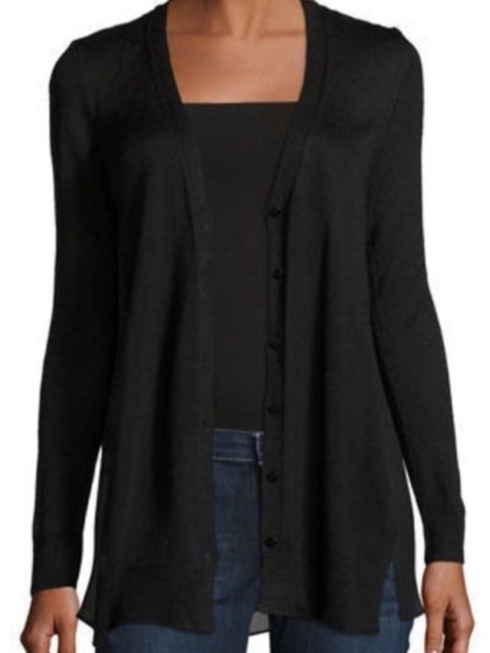 Nic+Zoe Sheer Cardigan Deep V-Neck Coquette Dark Academia Elegant Lightweight L